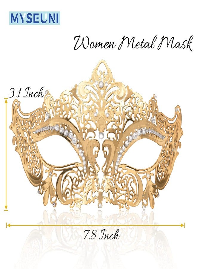 MYSEUNI Masquerade Mask - Venetian Metal Rhinestone Filigree Women & Men for Cosplay Halloween Party Mardi Gras Masquerade Ball - Image 4